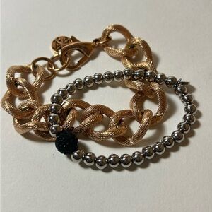 2pc Rustic Cuff Rose Gold and Silver Tone Bracelets